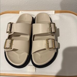 Banana Republic Cream Sandals with Gold Buckles